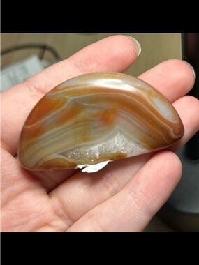 Polished Banded Carnelian Agate Half-Circle Stone - Warm Brown & Cream Tones